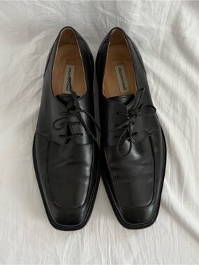 Pronto Uomo Black Leather Lace-Up Derby Shoes‎